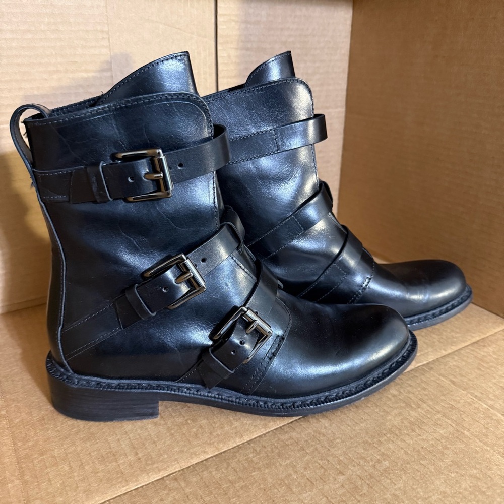 rag & bone Black Leather Ankle Boots with Buckles